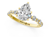 Yellow gold Pear Diamond Prong Set Engagement Ring with Pave Band_204