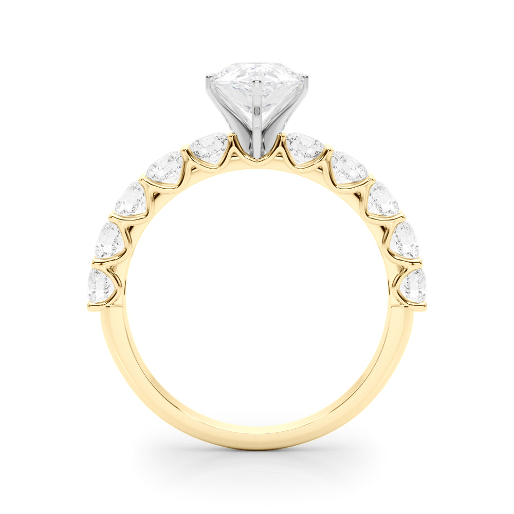 Yellow gold Pear Diamond Prong Setting with Side Stones on a Pave Band 2