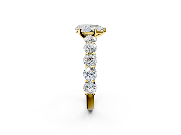 Yellow Gold Pear-Shaped Side Stone Engagement Ring Setting with Prong-Set Round Shoulder Accents