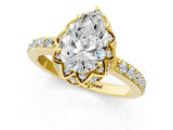Yellow gold Pear Diamond Solitaire Ring with Shared Prong Pavé Band_55