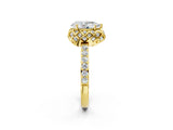 Yellow gold Pear Diamond Solitaire Ring with Shared Prong Pavé Band_56