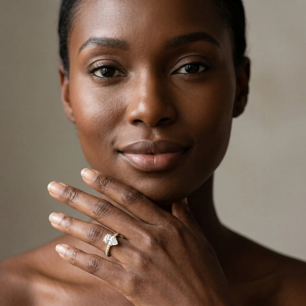 Yellow gold Pear Diamond Solitaire with Pave Band and Six-Prong Setting