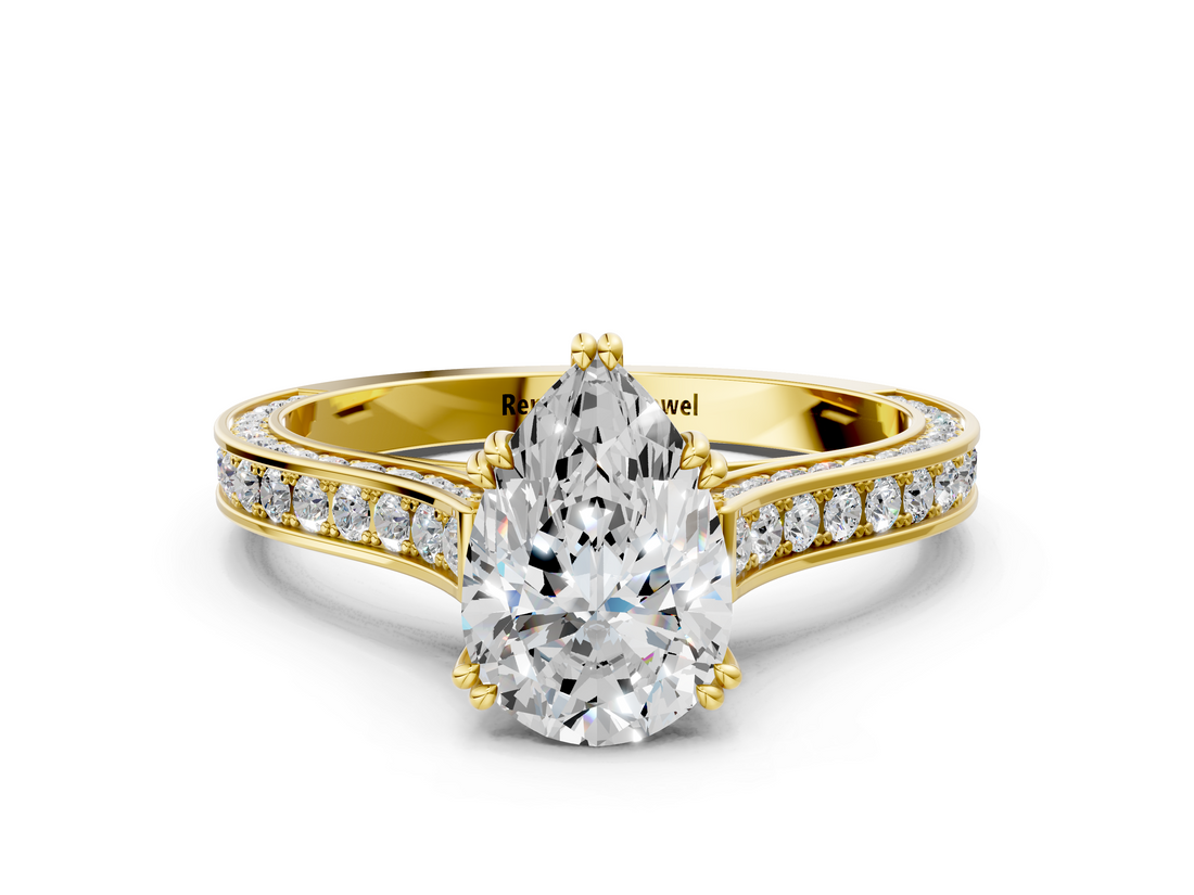 Yellow gold Pear Diamond Solitaire with Pave Band and Six-Prong Setting_32