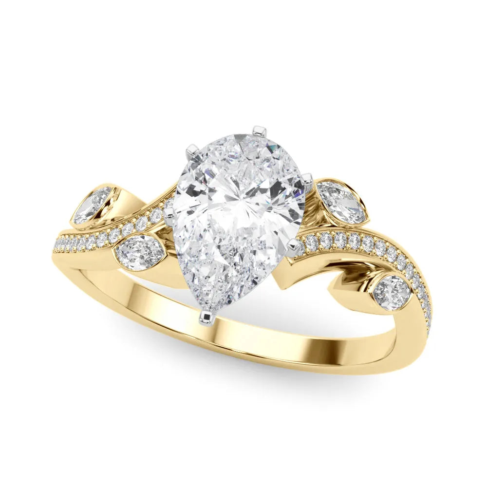 Yellow gold Pear Diamond Swirl Band with Prong Setting