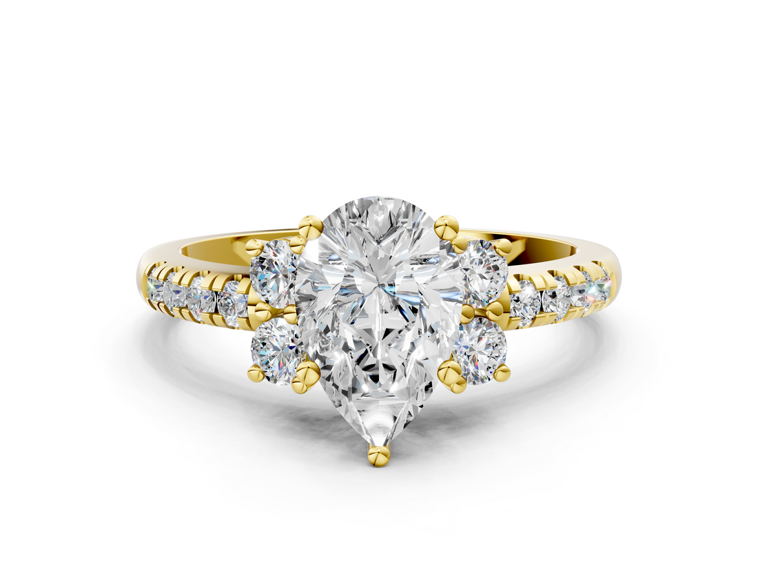 Yellow gold Pear Diamond Three-Stone Pave Band with Four-Prong Setting_32