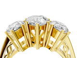 Yellow gold Pear Diamond Three-Stone Ring with Prong Setting and Textured Band_10