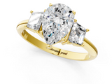 Yellow gold Pear Diamond Three-Stone Ring with Trapezoid Side Stones and Prong Setting_24