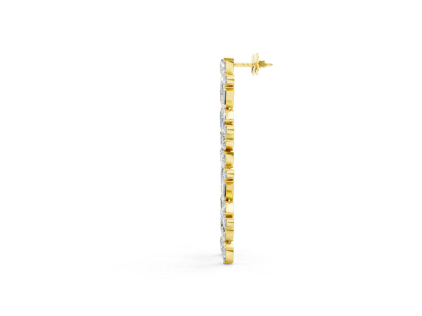 Yellow gold Pear, Emerald, and Round Diamond Linear Drop Earrings