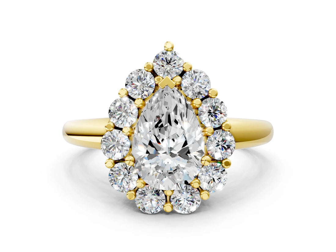 Yellow gold Pear Halo Cluster Diamond Engagement Ring with Prong Setting and Polished Band_20