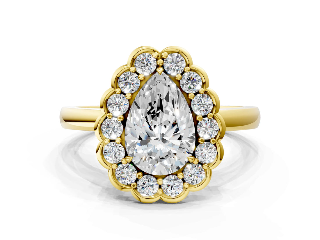Yellow gold Pear Halo Cluster Diamond Engagement Ring with Solitaire Band and Prong Setting_46