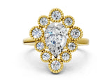 Yellow gold Pear Halo Diamond Cluster Engagement Ring with Milgrain Bezel Setting and Solitaire Band_51
