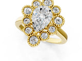 Yellow gold Pear Halo Diamond Cluster Engagement Ring with Milgrain Bezel Setting and Solitaire Band_52
