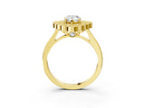 Yellow gold Pear Halo Diamond Cluster Engagement Ring with Milgrain Bezel Setting and Solitaire Band_54