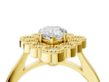 Yellow gold Pear Halo Diamond Cluster Engagement Ring with Milgrain Bezel Setting and Solitaire Band_55