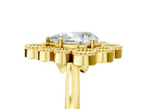 Yellow gold Pear Halo Diamond Cluster Engagement Ring with Milgrain Bezel Setting and Solitaire Band_56