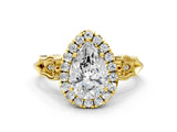 Yellow gold Pear Halo Diamond Engagement Ring with Filigree Band and Four-Prong Setting_81
