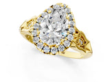 Yellow gold Pear Halo Diamond Engagement Ring with Filigree Band and Four-Prong Setting_82