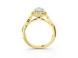 Yellow gold Pear Halo Diamond Engagement Ring with Filigree Band and Four-Prong Setting_84