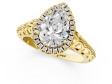 Yellow gold Pear Halo Diamond Engagement Ring with Intricate Filigree Band and Four-Prong Setting_55