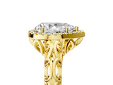 Yellow gold Pear Halo Diamond Engagement Ring with Intricate Filigree Band and Four-Prong Setting_59