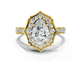 Yellow gold Pear Halo Diamond Engagement Ring with Milgrain Band and Four-Prong Setting_34