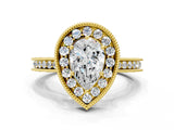 Yellow gold Pear Halo Diamond Engagement Ring with Milgrain Pave Band and Four-Prong Setting_123