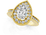 Yellow gold Pear Halo Diamond Engagement Ring with Milgrain Pave Band and Four-Prong Setting_124