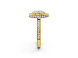 Yellow gold Pear Halo Diamond Engagement Ring with Milgrain Pave Band and Four-Prong Setting_125