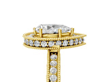 Yellow gold Pear Halo Diamond Engagement Ring with Milgrain Pave Band and Four-Prong Setting_128