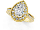 Yellow gold Pear Halo Diamond Engagement Ring with Milgrain Pave Band and Four-Prong Setting_13