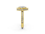 Yellow gold Pear Halo Diamond Engagement Ring with Milgrain Pave Band and Four-Prong Setting_14