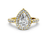 Yellow gold Pear Halo Diamond Engagement Ring with Pavé Band and Four-Prong Setting_141