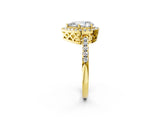 Yellow gold Pear Halo Diamond Engagement Ring with Pavé Band and Four-Prong Setting_143
