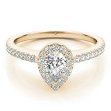Yellow gold Fancy Green Heart Cut Diamond Halo Engagement Ring with Pavé Band and Prong Setting