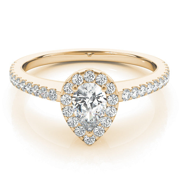 Yellow gold Pear Halo Diamond Engagement Ring with Pavé Band and Prong Setting 1