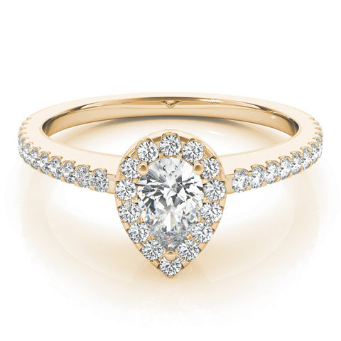 Yellow gold Pear Halo Diamond Engagement Ring with Pavé Band and Prong Setting 1