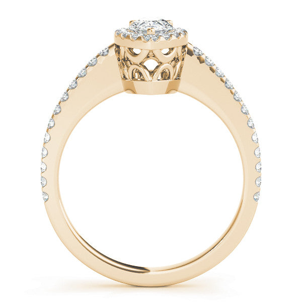 Yellow gold Pear Halo Diamond Engagement Ring with Pavé Band and Prong Setting 2