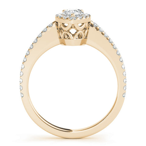 Yellow gold Pear Halo Diamond Engagement Ring with Pavé Band and Prong Setting 2