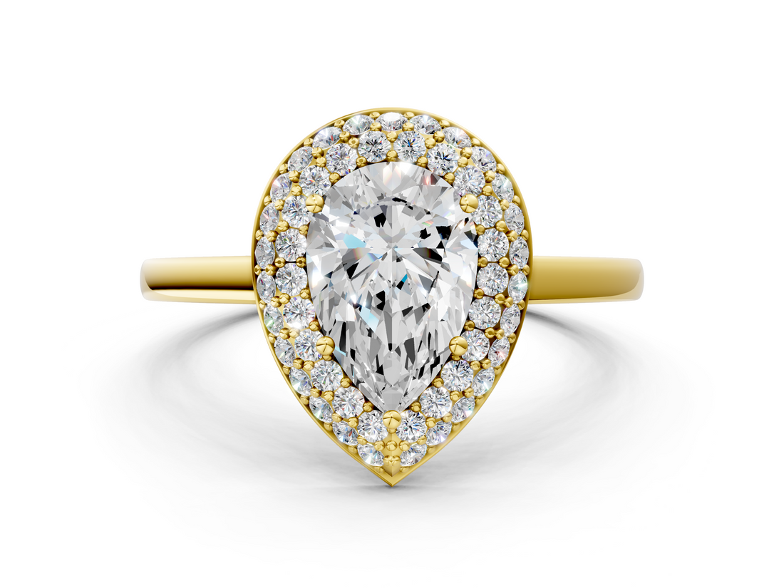 Yellow gold Pear Halo Diamond Engagement Ring with Solitaire Band and Four-Prong Setting_19