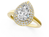 Yellow gold Pear Halo Diamond Engagement Ring with Solitaire Band and Four-Prong Setting_20