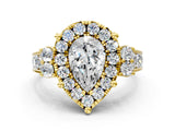 Yellow gold Pear Halo Diamond Engagement Ring with Split Shank and Four-Prong Setting