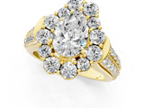 Yellow gold Pear Halo Diamond Engagement Ring with Split Shank and Prong Setting_67