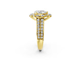 Yellow gold Pear Halo Diamond Engagement Ring with Split Shank and Prong Setting_68