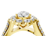 Yellow gold Pear Halo Diamond Engagement Ring with Split Shank and Prong Setting_70