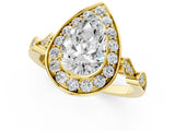 Yellow gold Pear Halo Diamond Engagement Ring with Twisted Band and Four-Prong Setting 1