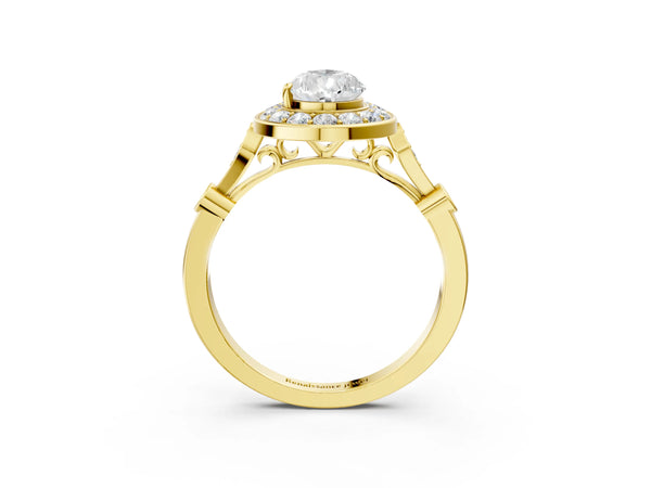 Yellow Gold Pear-Shaped Bezel Station Halo Engagement Ring Setting