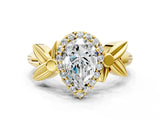 Yellow gold Pear Halo Diamond Floral Band with Four-Prong Setting_76