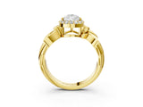 Yellow gold Pear Halo Diamond Floral Band with Four-Prong Setting_79