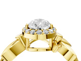 Yellow gold Pear Halo Diamond Floral Band with Four-Prong Setting_80