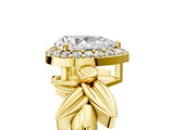 Yellow gold Pear Halo Diamond Floral Band with Four-Prong Setting_81